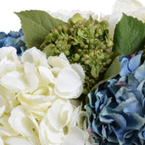 Blue & White Hydrangea Bouquet in Glass Vase