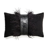 Velvet Ostrich Trim Lumbar Pillow