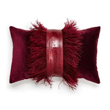 Velvet Ostrich Trim Lumbar Pillow
