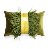 Velvet Ostrich Trim Lumbar Pillow