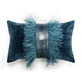 Velvet Ostrich Trim Lumbar Pillow