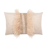 Velvet Ostrich Trim Lumbar Pillow