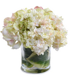 Pink Hydrangea with Hosta lined Vase