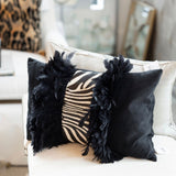 Velvet Ostrich Trim Lumbar Pillow