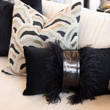 Velvet Ostrich Trim Lumbar Pillow