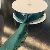 Hunter Green Frayed Edge Velvet Ribbon - 1.5"