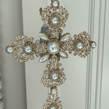 Glitter and Pearl Cross Ornament