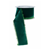 Hunter Green Frayed Edge Velvet Ribbon- 2.5"