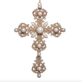 Glitter and Pearl Cross Ornament