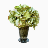Glass Julep Cup Hammered with Artificial Light Green Hydrangea