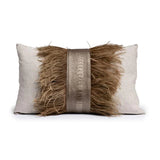 Linen Ostrich Trim Lumbar Pillow