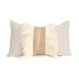 Linen Ostrich Trim Lumbar Pillow